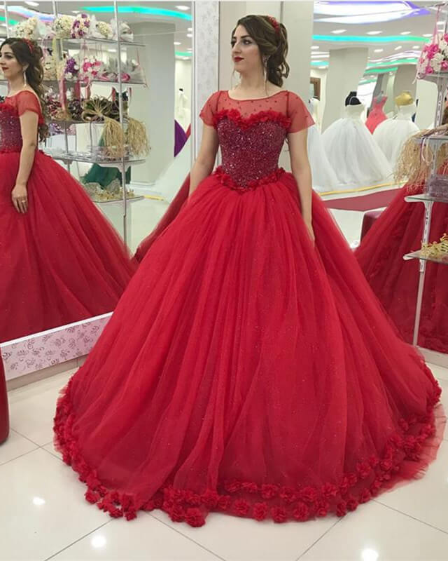 Modest Quinceanera Dresses Cap Sleeves Tulle Flower Ball Gown Modest Quinceanera Dresses Cap Sleeves Tulle Flower Ball Gown