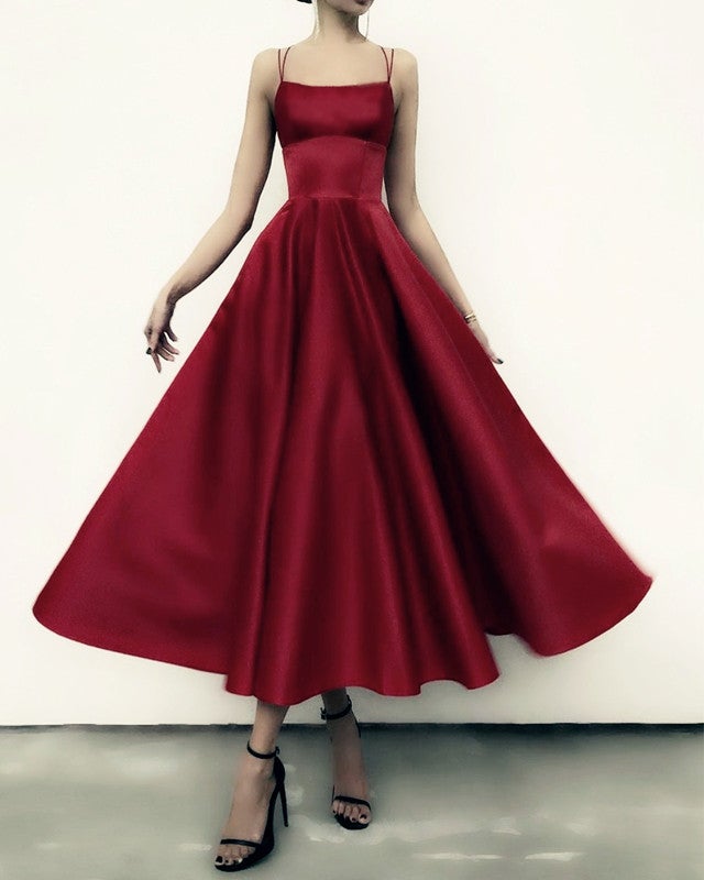 knee length dresses for ladies Multi Straps Prom Dresses Midi Satin Ball Gown