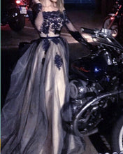 Load image into Gallery viewer, Navy And Nude Tulle Ball Gown Prom Dresses