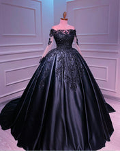 Load image into Gallery viewer, Ball Gown Appliques Long Sleeve Satin Dress