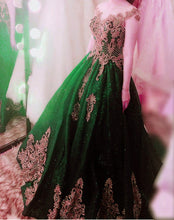 Load image into Gallery viewer, Navy Blue Ball Gowns Wedding Dresses Gold Lace Embroidery