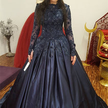 Load image into Gallery viewer, Navy Blue Lace Long Sleeves Wedding Dresses Ball Gowns