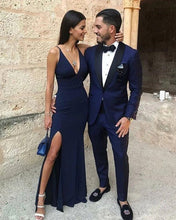 Load image into Gallery viewer, Navy Blue Mermaid Prom Dresses Leg Slit