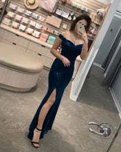 Load image into Gallery viewer, Navy Blue Sequin Mermaid Prom Dresses 2020
