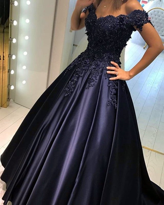 slim fit dress slacks Ellie Wilde Navy Blue prom dress at XO by Sophia's main image 1