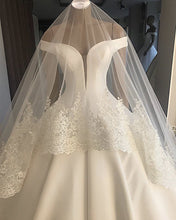 Load image into Gallery viewer, Off Shoulder Floor Length Satin Wedding Dresses Ballgowns