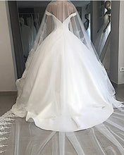 Load image into Gallery viewer, Off Shoulder Floor Length Satin Wedding Dresses Ballgowns
