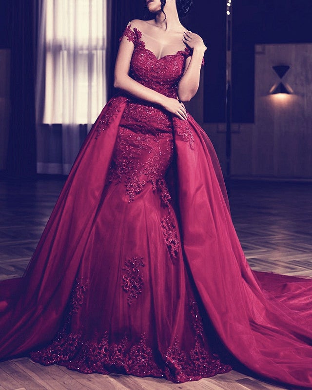 Off Shoulder Mermaid Appliques Dresses Detachable Skirt Off Shoulder Mermaid Appliques Dresses Detachable Skirt