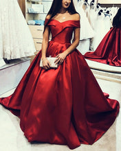 Load image into Gallery viewer, Off Shoulder Satin Ball Gowns Wedding Dresses