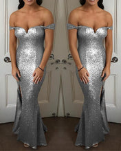 Load image into Gallery viewer, Silver Mermaid Bridesmaid Dresses Sequins
