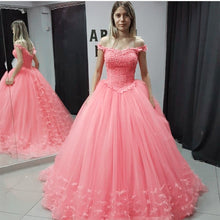Load image into Gallery viewer, Off Shoulder Tulle Ball Gown Quinceanera Dresses Lace Appliques-alinanova