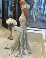 Load image into Gallery viewer, Silver Mermaid Dresses Off The Shoulder