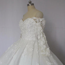 Load image into Gallery viewer, Off The Shoulder Royal Train Lace Wedding Dresses Ball Gowns