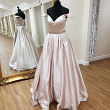 Load image into Gallery viewer, Off The Shoulder Sweetheart Long Satin Prom Dresses Ball Gowns