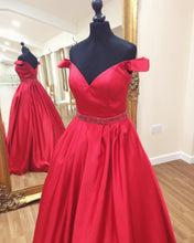 Load image into Gallery viewer, Off The Shoulder Sweetheart Long Satin Prom Dresses Ball Gowns