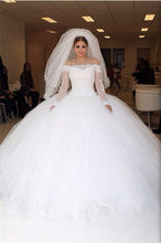Load image into Gallery viewer, Off-the-shoulder Lace Long Sleeves Organza Wedding Dresses Ball Gowns
