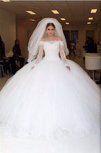 Load image into Gallery viewer, Off-the-shoulder Lace Long Sleeves Organza Wedding Dresses Ball Gowns