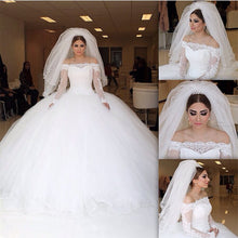 Load image into Gallery viewer, Off-the-shoulder Lace Long Sleeves Organza Wedding Dresses Ball Gowns
