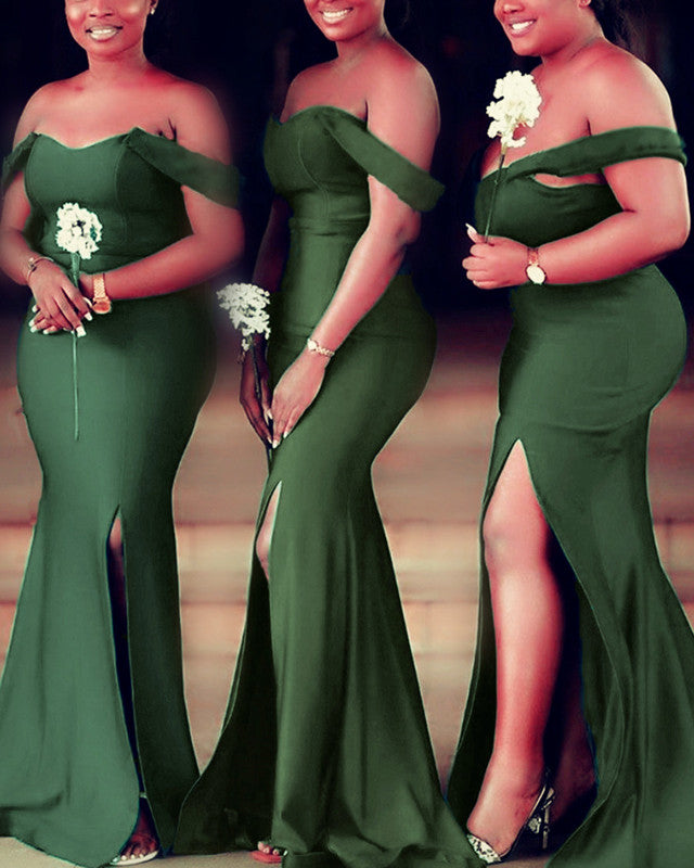 Mermaid Split Bridesmaid Dresses Satin Off The Shoulder Mermaid Split Bridesmaid Dresses Satin Off The Shoulder