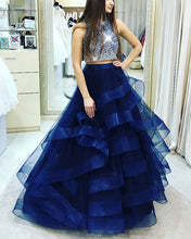 Load image into Gallery viewer, Two Piece Navy Prom Dress