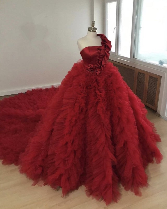 red ruffle wedding dress Red Gothic Wedding Dress Plus Size with Corset