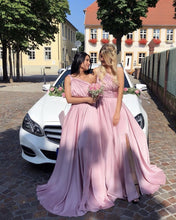 Load image into Gallery viewer, Pale Pink Bridesmaid Dresses One Shoulder