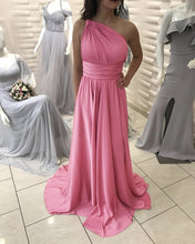Load image into Gallery viewer, Rose Pink Bridesmaid Dresses One Shoulder
