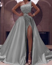 Load image into Gallery viewer, Silver Mermaid Prom Dresses One Shoulder