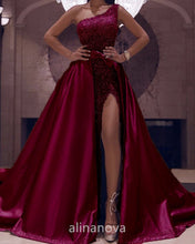 Load image into Gallery viewer, Burgundy Prom Dresses One Shoulder