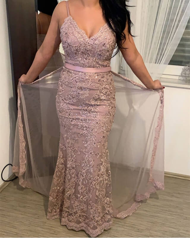 Pale Pink Mermaid Lace Prom Dress Pale Pink Mermaid Lace Prom Dress