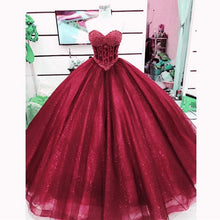 Load image into Gallery viewer, Pearl Beaded Sweetheart Bodice Corset Tulle Ball Gowns Wedding Dresses