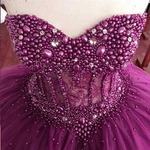 Load image into Gallery viewer, Pearl Beading Sweetheart Bodice Corset Wedding Dresses Burgundy
