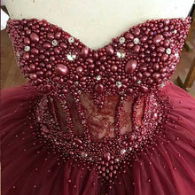 Load image into Gallery viewer, Pearl Beading Sweetheart Bodice Corset Wedding Dresses Burgundy-alinanova