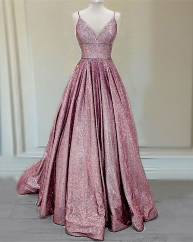 Long Prom Dresses Glitter V Neck With Pockets Long Prom Dresses Glitter V Neck With Pockets