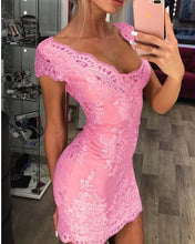 Load image into Gallery viewer, Pink Lace Homecoming Dresses 2019