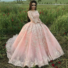 Load image into Gallery viewer, Pink Lace Long Sleeves Ball Gowns Wedding Dresses