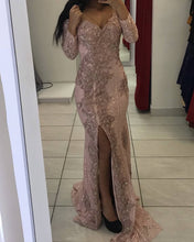 Load image into Gallery viewer, Pink Lace Prom Dress Mermaid V-neck