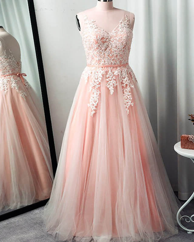 Pink Plus Size Prom Dresses Tulle Appliques alinanova Pink Plus Size Prom Dresses Tulle Appliques alinanova