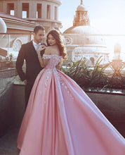 Load image into Gallery viewer, Pink Tulle Beaded Prom Dresses Ball Gown