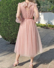 Load image into Gallery viewer, Long Sleeve Pink Tulle Midi Dress