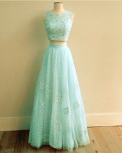 Load image into Gallery viewer, Pink Tulle Two Piece Prom Dresses Lace Crop