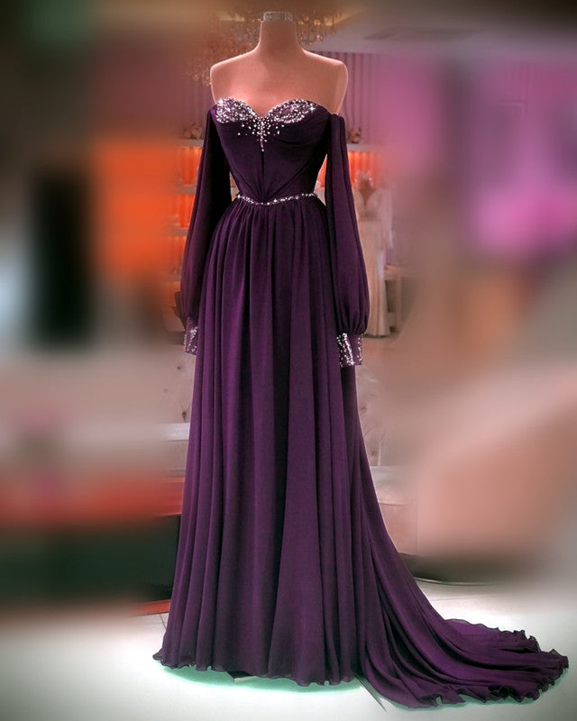 green emerald velvet dress Long Sleeve Plum Chiffon Dresses Off The Shoulder