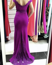 Load image into Gallery viewer, Plum Mermaid Dress Lace Appliques Off The Shoulder