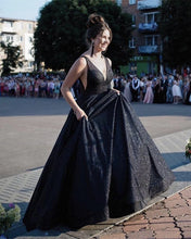 Load image into Gallery viewer, Plunge Neck Ball Gown Dresses Glitter