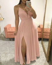 Load image into Gallery viewer, Plunge Neck Bridesmaid Dresses Chiffon Split
