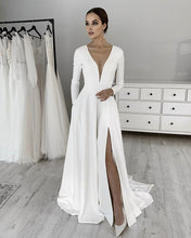 Load image into Gallery viewer, Plunge Satin Wedding Dress With Slit