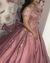 Load image into Gallery viewer, Plus Size Ball Gown Lace Flowers Beaded Quinceanera Dresses Off The Shoulder