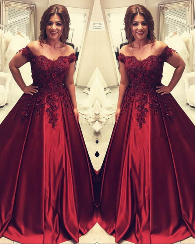 Plus Size Burgundy Satin Ball Gown Wedding Dresses Off The Shoulder Plus Size Burgundy Satin Ball Gown Wedding Dresses Off The Shoulder