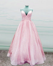 Load image into Gallery viewer, Plus Size Prom Dresses Glitter Tulle V Neck Ball Gown