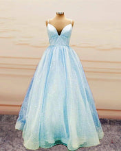 Load image into Gallery viewer, Plus Size Prom Dresses Glitter Tulle V Neck Ball Gown-alinanova